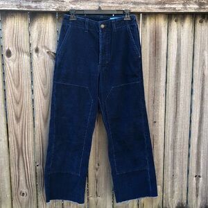 Imogene & Willie Clarke Corduroy Work Pant Cropped Navy Double Knee Patch Pocket